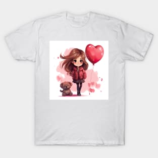 Cute girl and puppy with valentines balloon T-Shirt